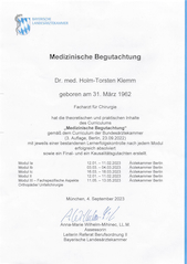 Zertifikat Medizinische Begutachtung